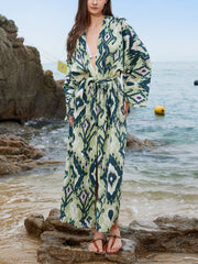 Boho Print Long Sleeve Beach Cover-Up
