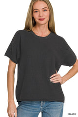 Zenana Viscose Round-neck Short Sleeve Sweater