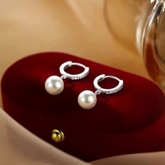 Pearl Drop Hoop Earrings