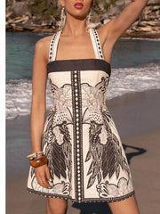 Printed Back Smocked Sleeveless Mini Dress