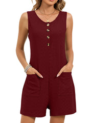 Rayon Blend Button Front Sleeveless Romper
