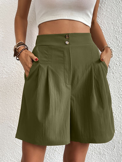 Pocketed Elastic High Waist Shorts