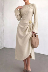 Ruched Long Sleeve Midi Dress