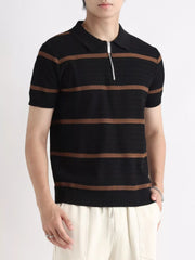 Men's Striped Zip-Up Knit Polo