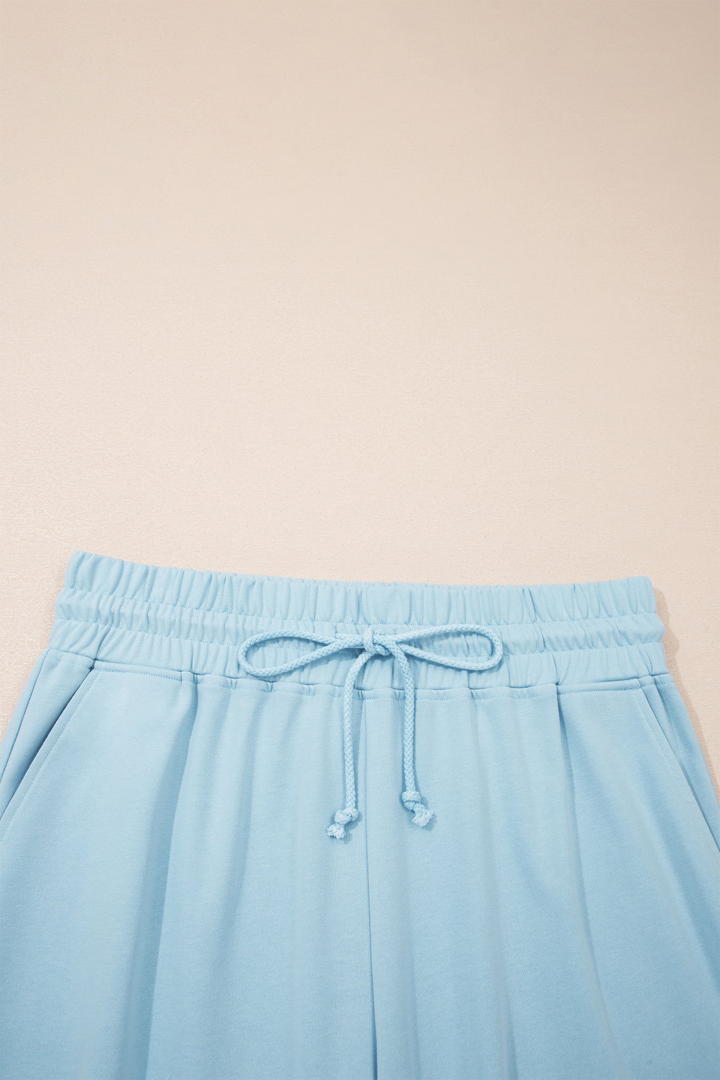 Ribbed Trim Top and Drawstring Loose Pants Set