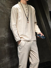 Men's Button Detail Long Sleeve Top and Pants Set