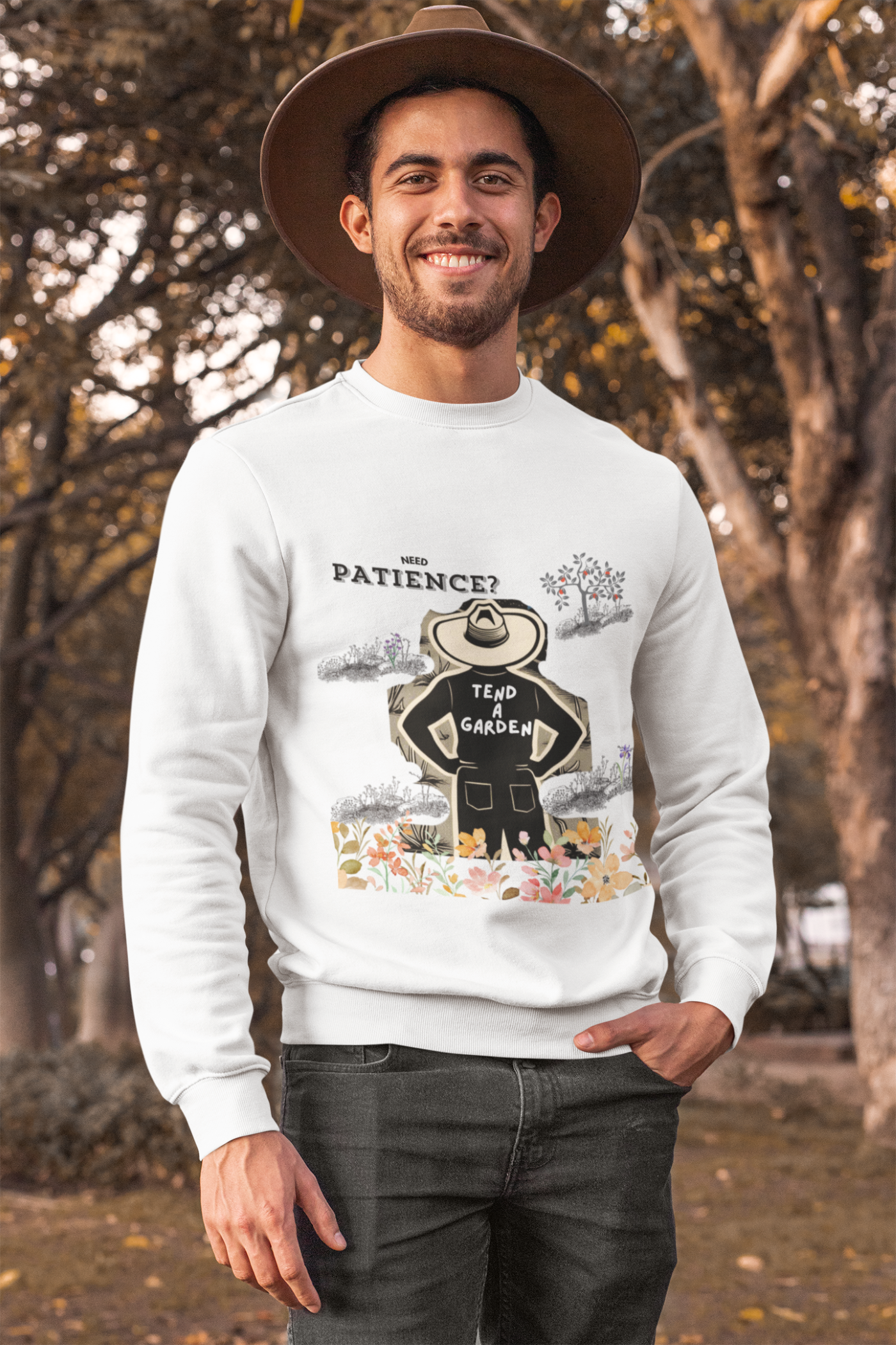 Need Patience? Tend a Garden Sweatshirt, Gardening Gift, Funny Gardener Shirt, Plant Lover, Unisex Crewneck Pullover, Garden