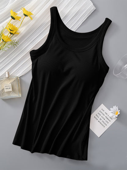 Round Neck Tank Top with Built-In Bra