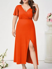 Plus Size Surplice Flutter Sleeve Dress