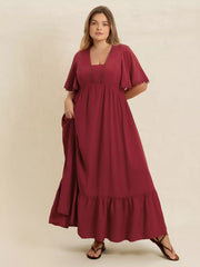 Plus Size Lace Detail Flutter Sleeve Maxi Dress