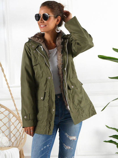 Women's Ivy Lane Full Size Hooded Jacket with Detachable Liner (Three-Way Wear)