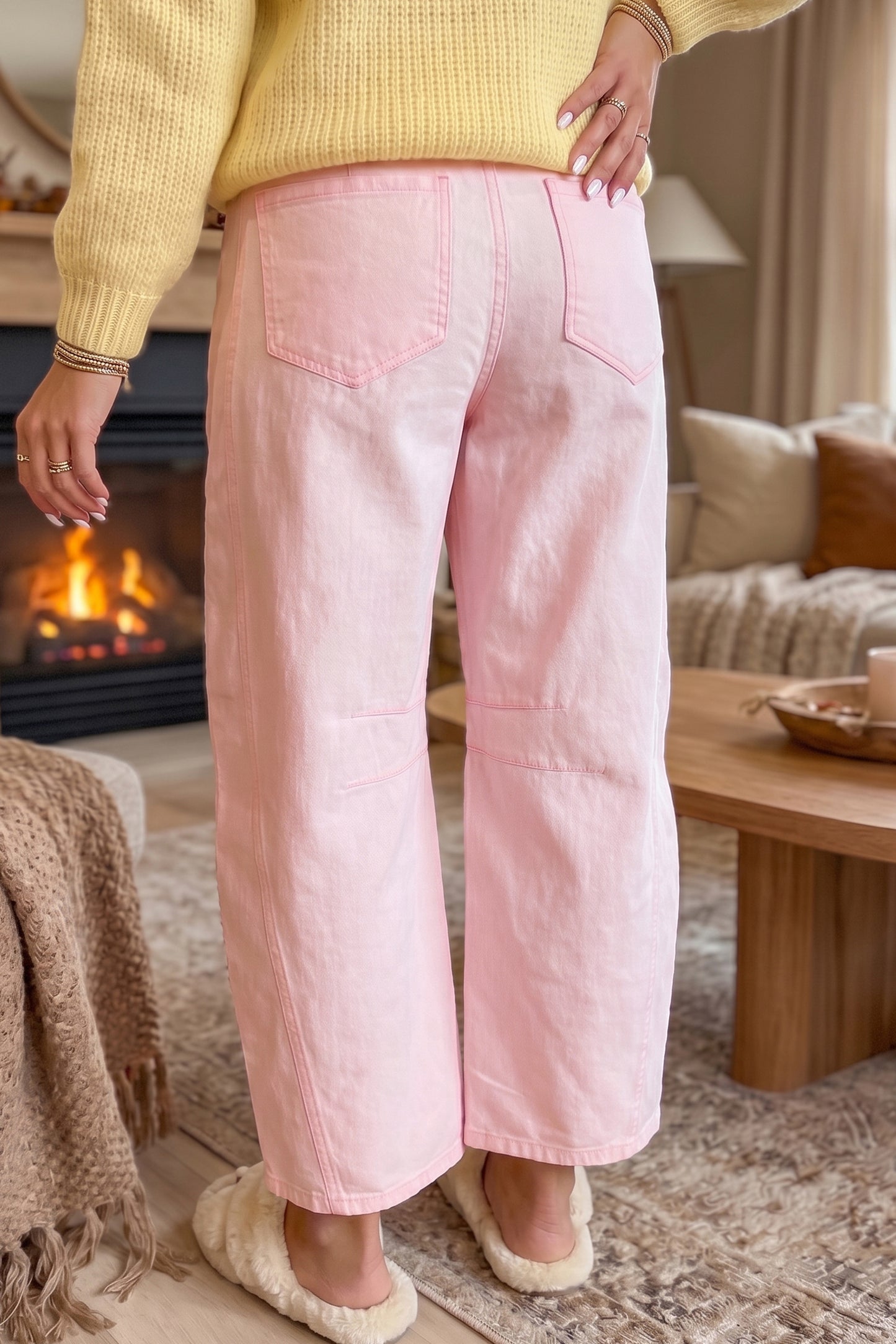 Grommet Detail Knot Waist Barrel Jeans