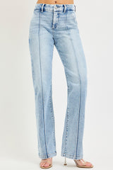 High Rise Straight Pin Tuck Jeans