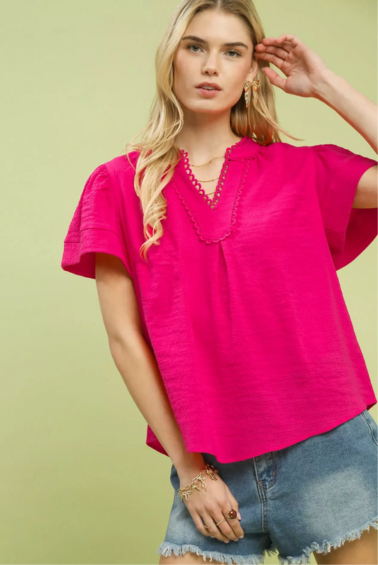 Rayon Blend Seersucker Short Sleeve Top