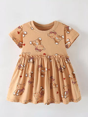 Children's Cute Bear Print Ruffle Hem Dress