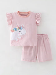 Children's Striped Unicorn Top and Shorts Set
