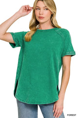 Zenana French Terry Washed Curved Hem Top