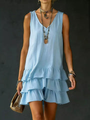 Ruffled Hem V-Neck Sleeveless Dress