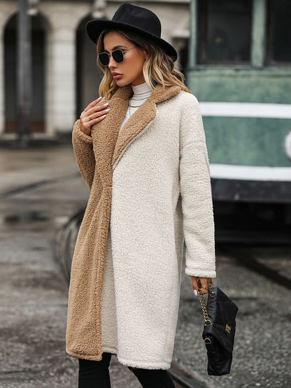 Women's Contrast Dropped Shoulder Sherpa Coat