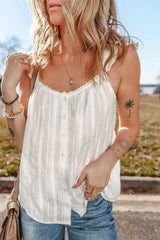 Lace Detail Ruffled Buttoned Loose Fit Tank Top