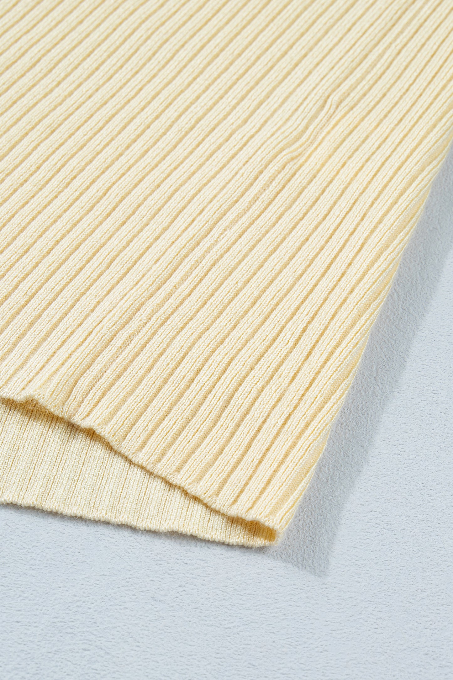Ribbed Knit Striped Trim Short Sleeve Sweater