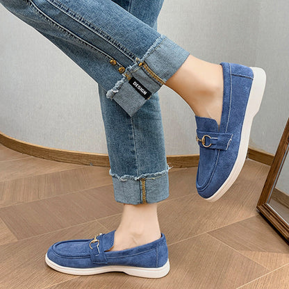 Women's Metal Buckle Flat Suede Sneakers