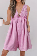 Mineral Wash V-Neck Sleeveless Denim Romper