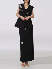 Flower Sleeveless Vest and Skirt Set