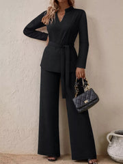 Tie-Waist Long Sleeve Top and Pants Set