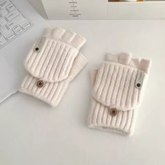 Convertible Knit Fingerless Gloves with Mitten Cover