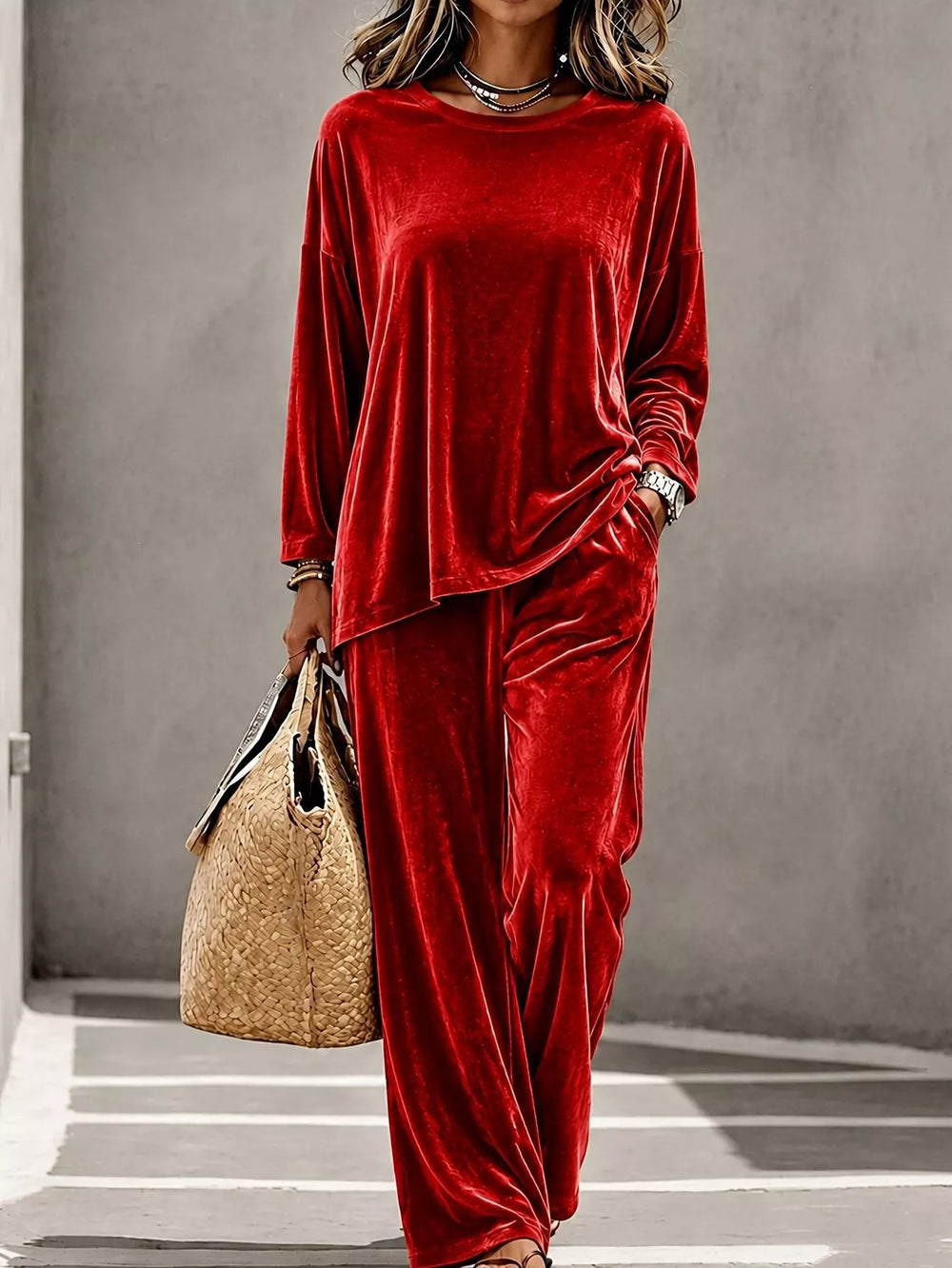 Velvet Long Sleeve Top and Pants Set