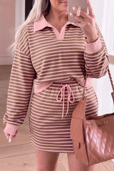 Drawstring Waist Long Sleeve Top Mini Skort Set
