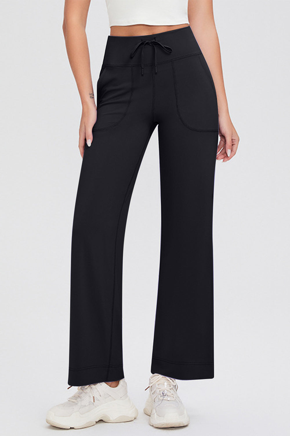 Drawstring High Waist Pants with Pockets