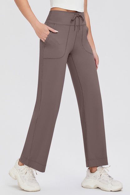 Drawstring High Waist Pants with Pockets