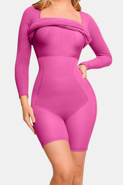 Built-In Shapewear Square Neck Long Sleeve Dress