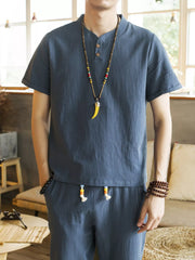 Men's Button Detail Short Sleeve Top and Pants Set