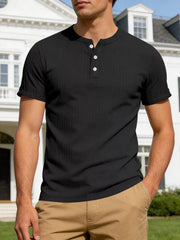 Men'sCasual Ribbed Henley T-Shirt