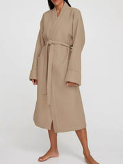 Waffle Knit Tie Waist Lounge Robe