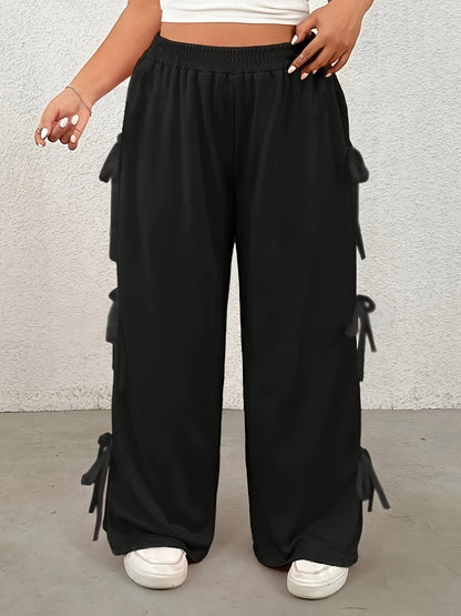 Bow Elastic Waist Wide Leg Pants