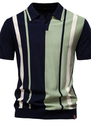Men's Color Block Striped Knit Polo Shirt