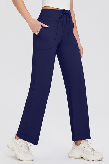 Drawstring High Waist Pants with Pockets