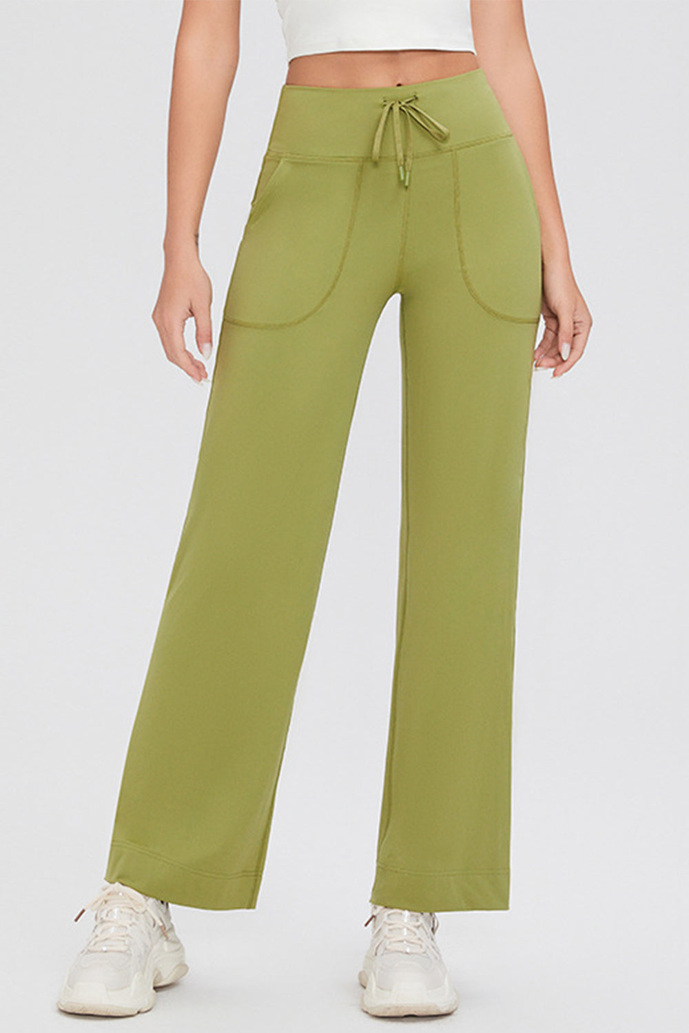 Drawstring High Waist Pants with Pockets