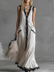 Contrast Trim Sleeveless Maxi Dress