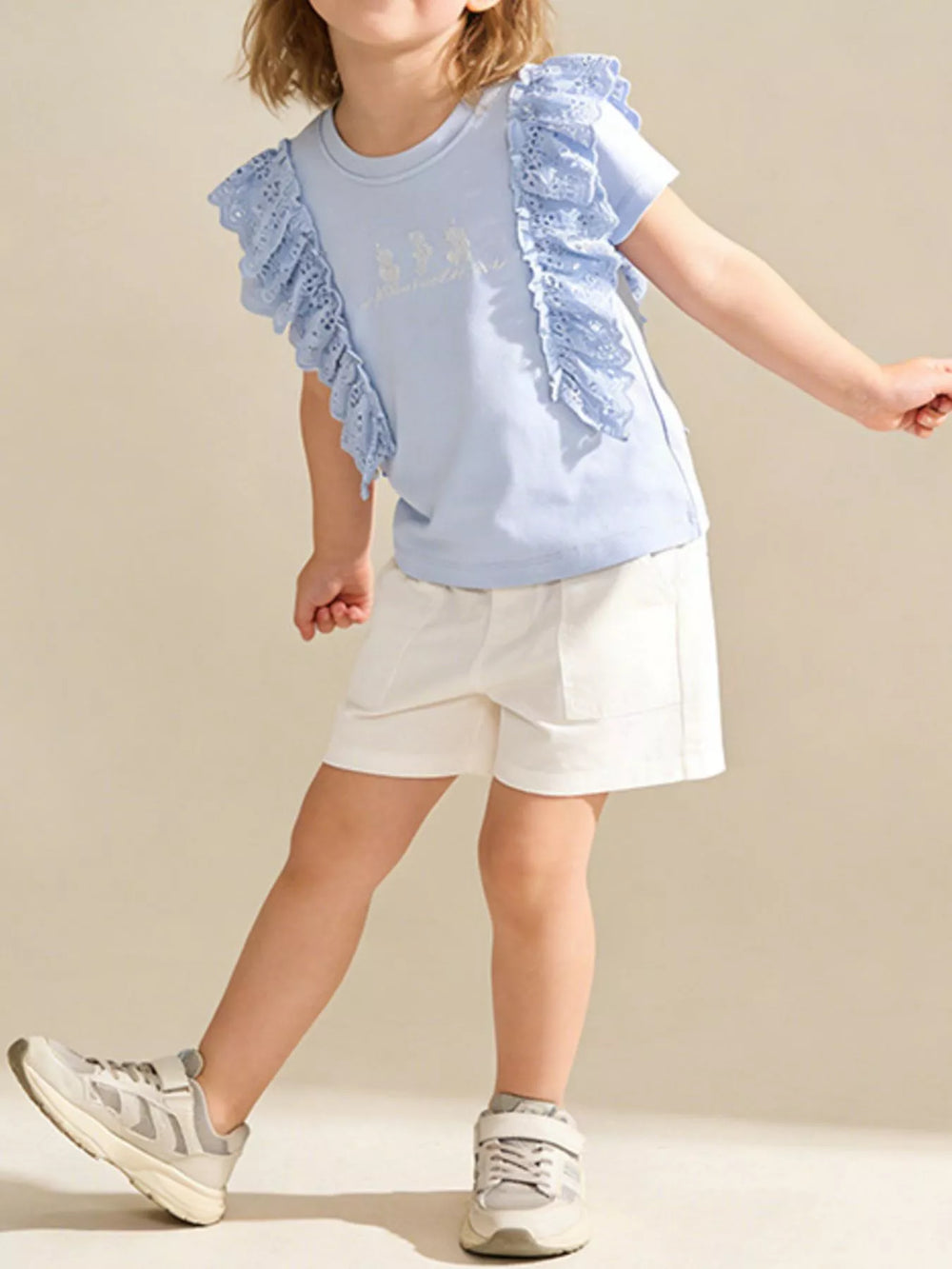 Children's Ruffled Round Neck Short Sleeve T-Shirt