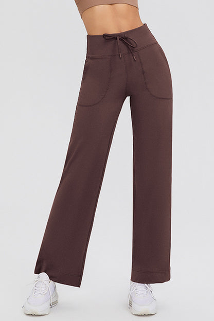 Drawstring High Waist Pants with Pockets