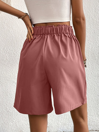 Pocketed Elastic High Waist Shorts