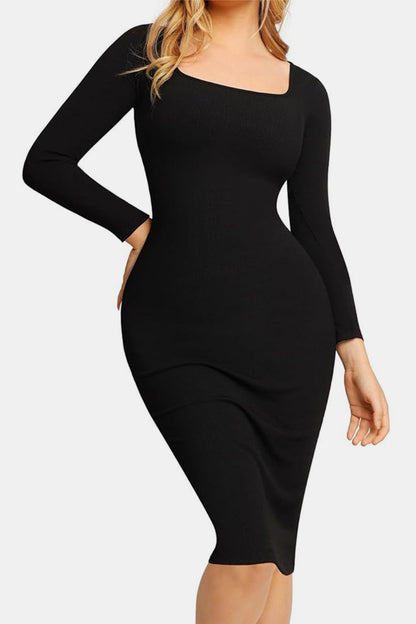 Built-In Shapewear Square Neck Long Sleeve Dress