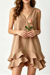 Sleeveless V-Neck Ruffle Hem Mini Dress