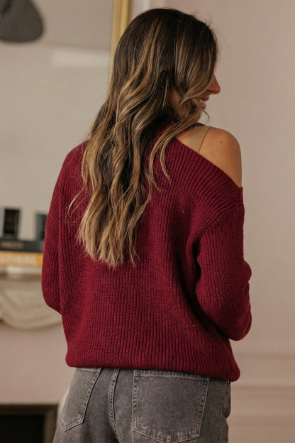 Lace Bowknot Asymmetric Neck Sweater
