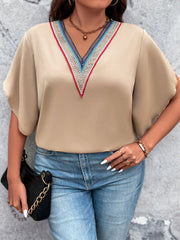 Plus Size Flutter Sleeve Blouse